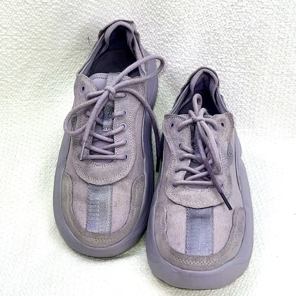 UGG LA Cloud Lace Women’s 9 Stormy Grey Suede Chunky Sneakers Purple Lavander